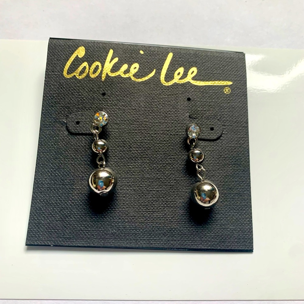 🪙Genuine Crystal & Silver Tone Dangling Ball Drop Stud Earrings by Cookie Lee - Picture 5 of 8